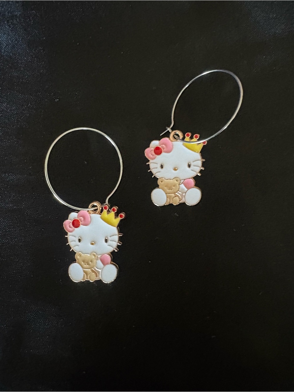 Hello Kitty Enamel Crown & Bear Hoop Earrings -